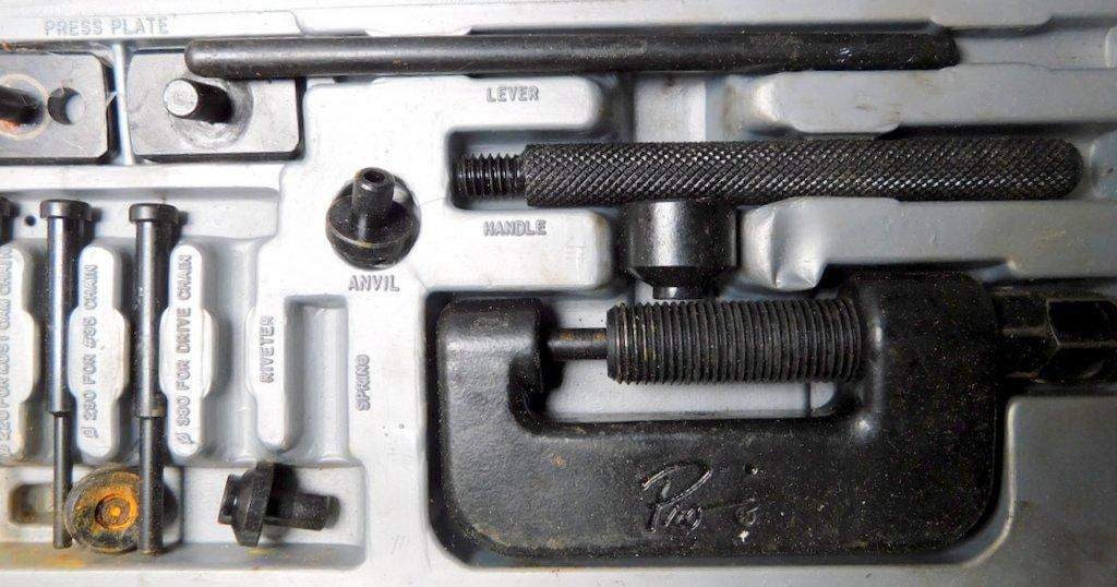 Tool Set Lot Featuring Husky Air Compressor Kit and Motorcycle Chain Tools - 5