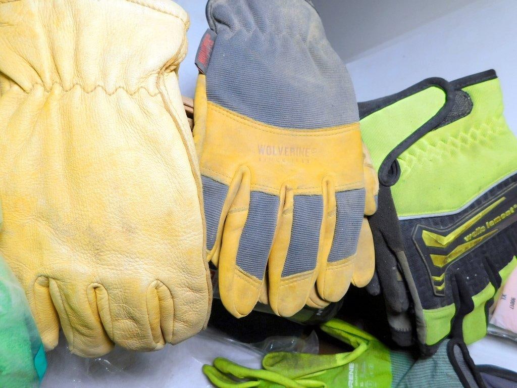 Large Grouping of Work Gloves, Cleaning Supplies, and Protective Equipment Bundle - 3