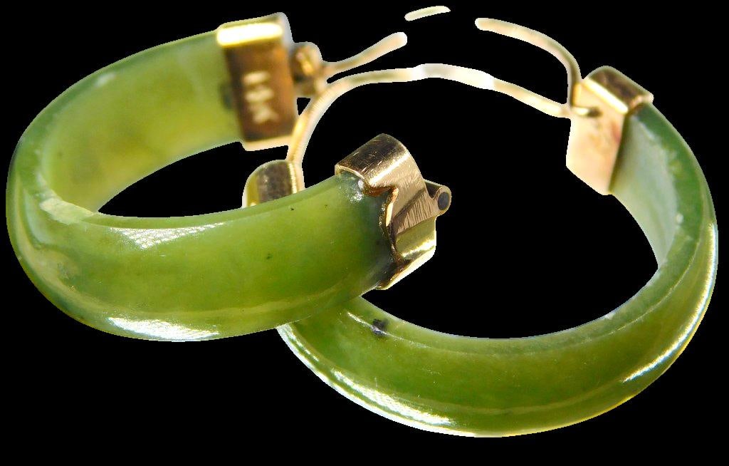 14K Gold w/ Semi-Precious Green Stone Earrings - 2