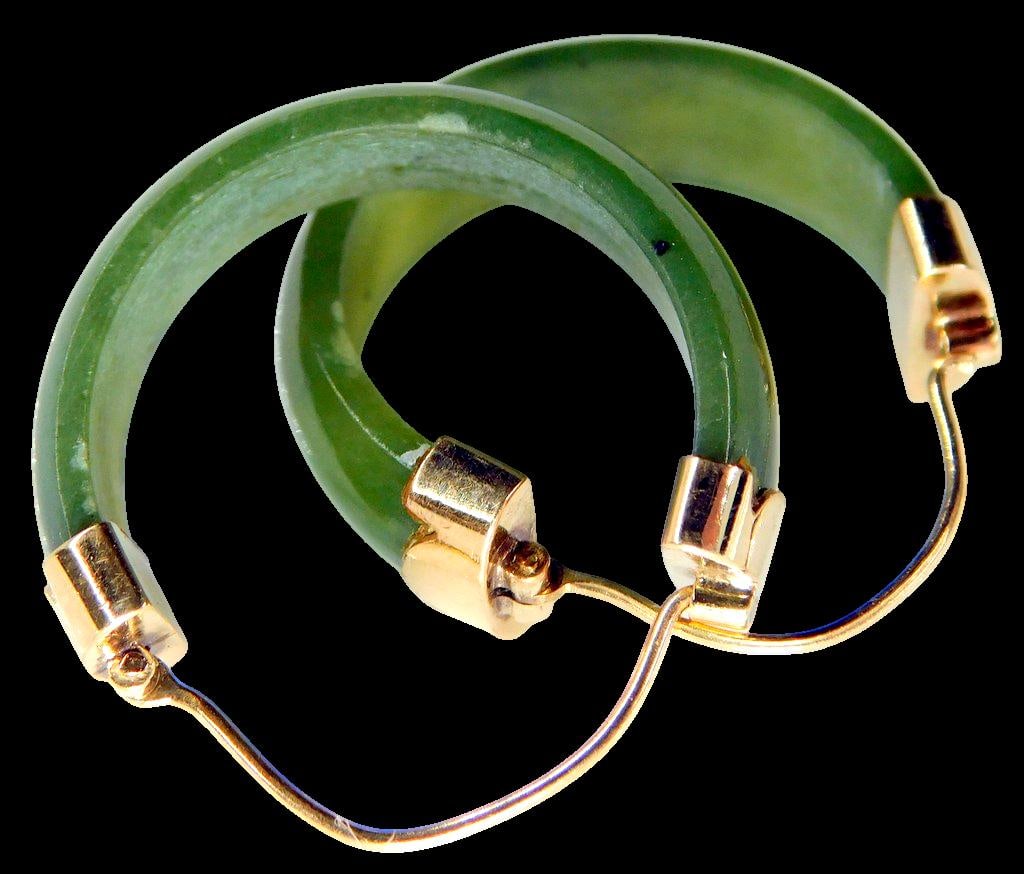 14K Gold w/ Semi-Precious Green Stone Earrings - 3