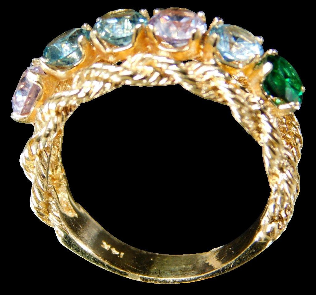 14K Gold Ladies Ring w/Topaz and Jadite Setting: Wonderful ring, ready to impress Marked 14K Size is 7.5 3.0 dwt Stunning piece of jewelry