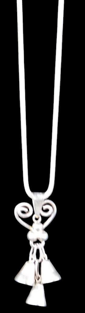 Sterling Silver Necklace w/ Bells Pendant: Good looking jewelry piece Chain measures a lengthy 34 inches long total Pendant has three bells design Marked 925 and Sterling 21.85 dwt Show this one off year round