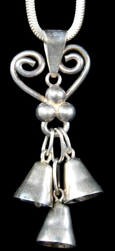 Sterling Silver Necklace w/ Bells Pendant - 2