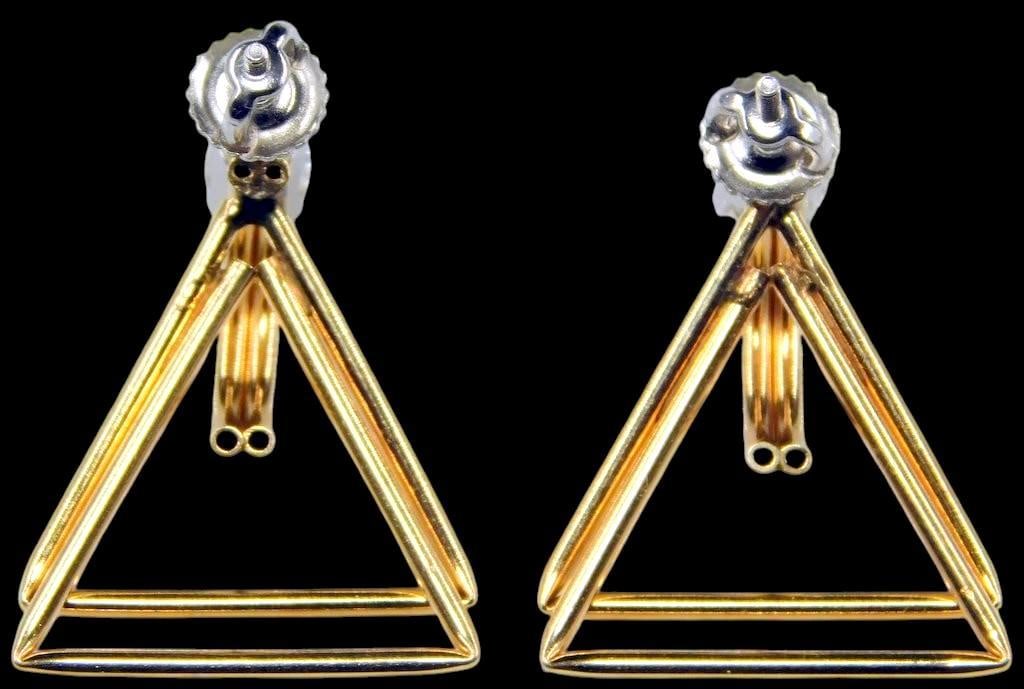 Diamond Studs with 14K Gold Double Triangle Jackets - 2
