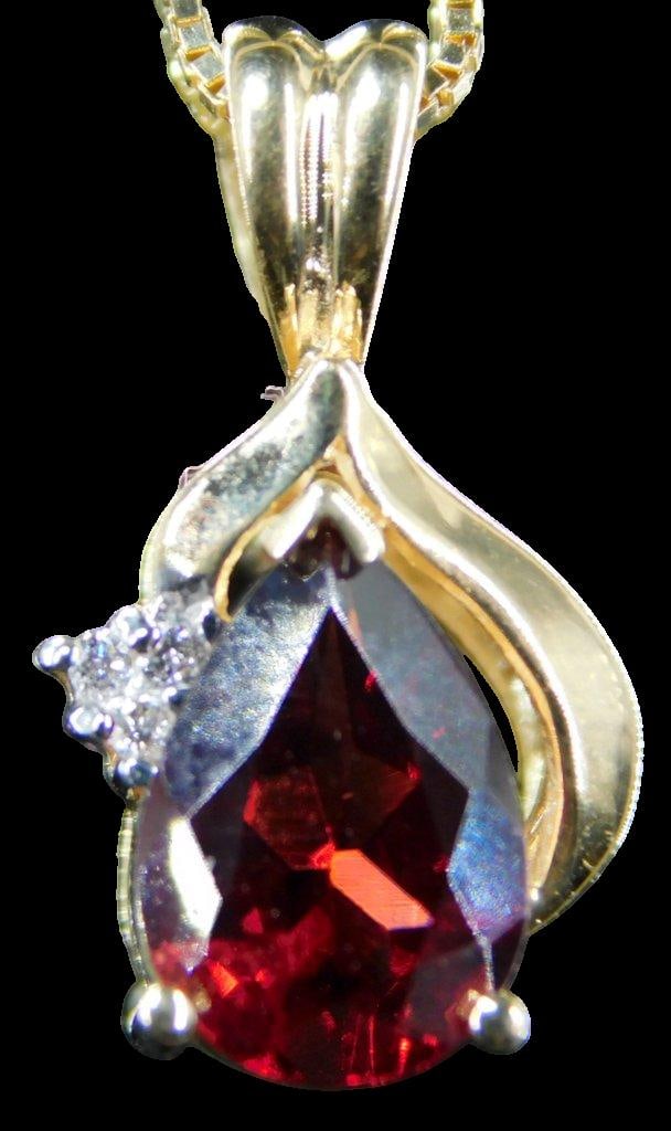 14K Gold Necklace w/ Tourmalite and Diamond Pendant, Italy - 2
