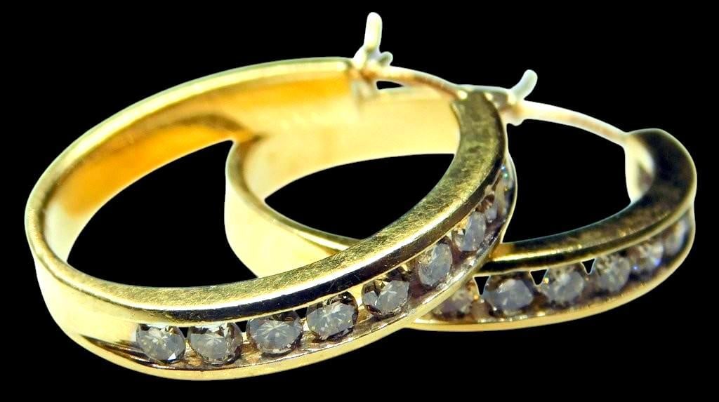 Pairs of 14K Gold and Diamond Earrings: Designed with 14K yellow gold and diamonds Round earrings in a classic design Marked 14K Diamond tested 3.8 dwt total xxx pix