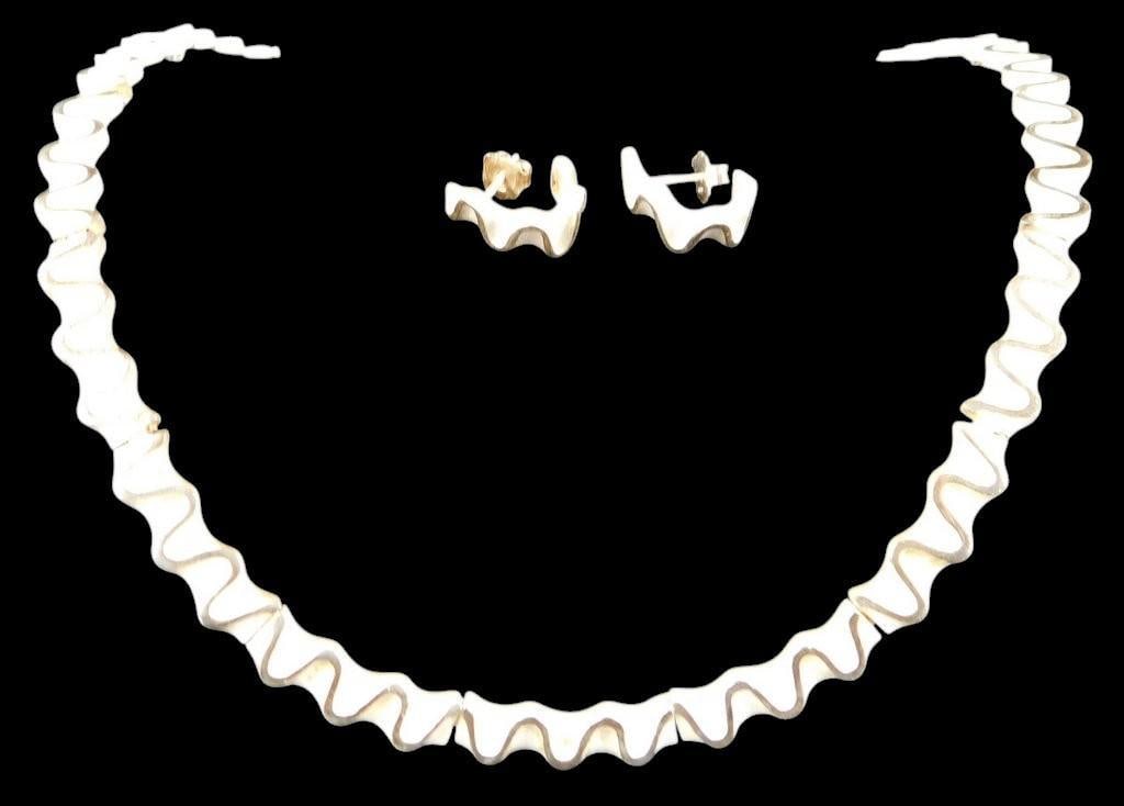 White Enamel and Sterling Silver Necklace and Earring Set - 3