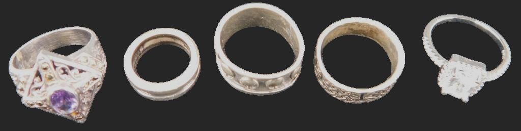 Grouping of Sterling Silver Rings, (5): Each piece is sterling silver Sizes 7.5 - 8 Tourmaline tested stone Ready to wear, give as gifts, or resale 11.75 dwt All for one money