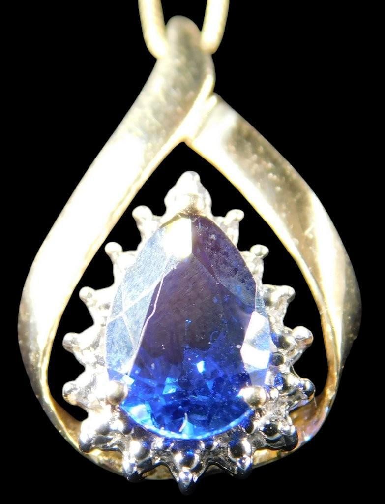 10K Gold Sapphire and Diamond Pendant Necklace, and One Earring - 2