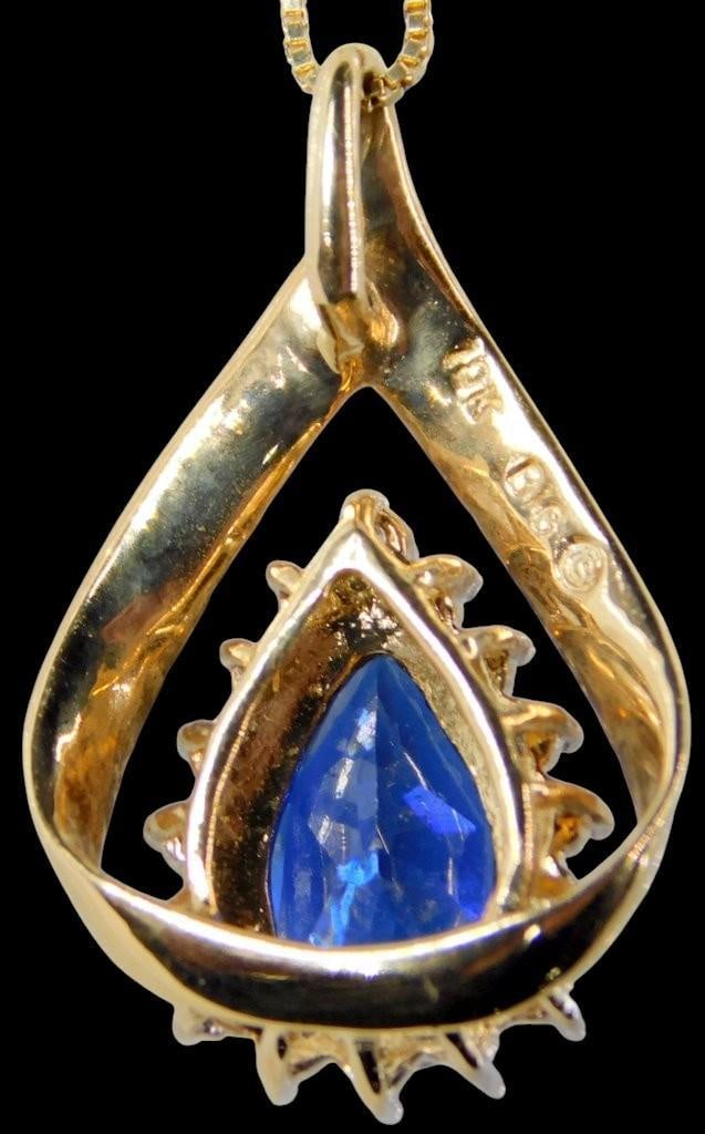 10K Gold Sapphire and Diamond Pendant Necklace, and One Earring - 6