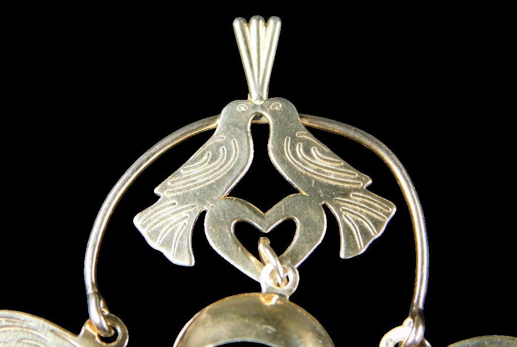 14K Gold Pendant w/ Engraved Profiles, Evil Eye, and Bird Motif - 4