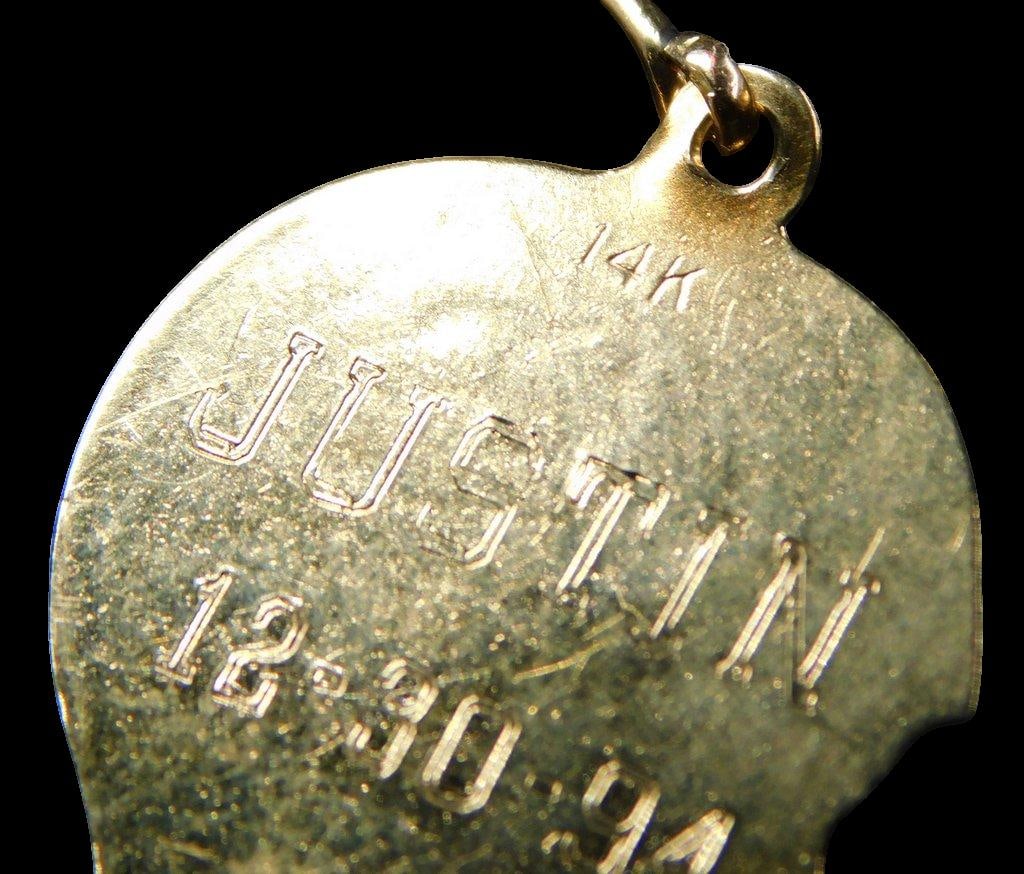 14K Gold Pendant w/ Engraved Profiles, Evil Eye, and Bird Motif - 6