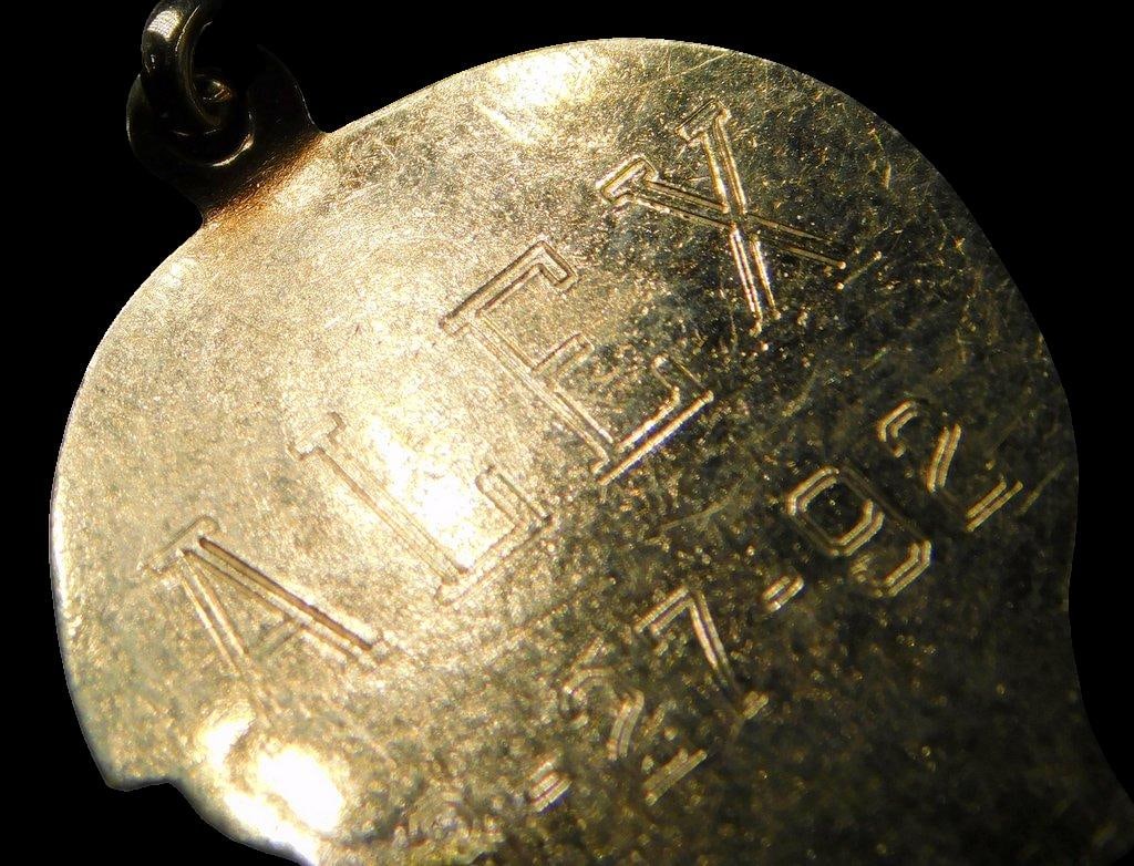 14K Gold Pendant w/ Engraved Profiles, Evil Eye, and Bird Motif - 7