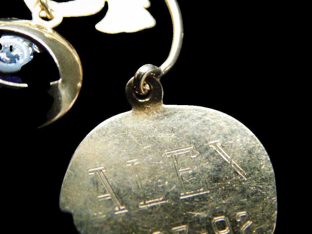 14K Gold Pendant w/ Engraved Profiles, Evil Eye, and Bird Motif - 8