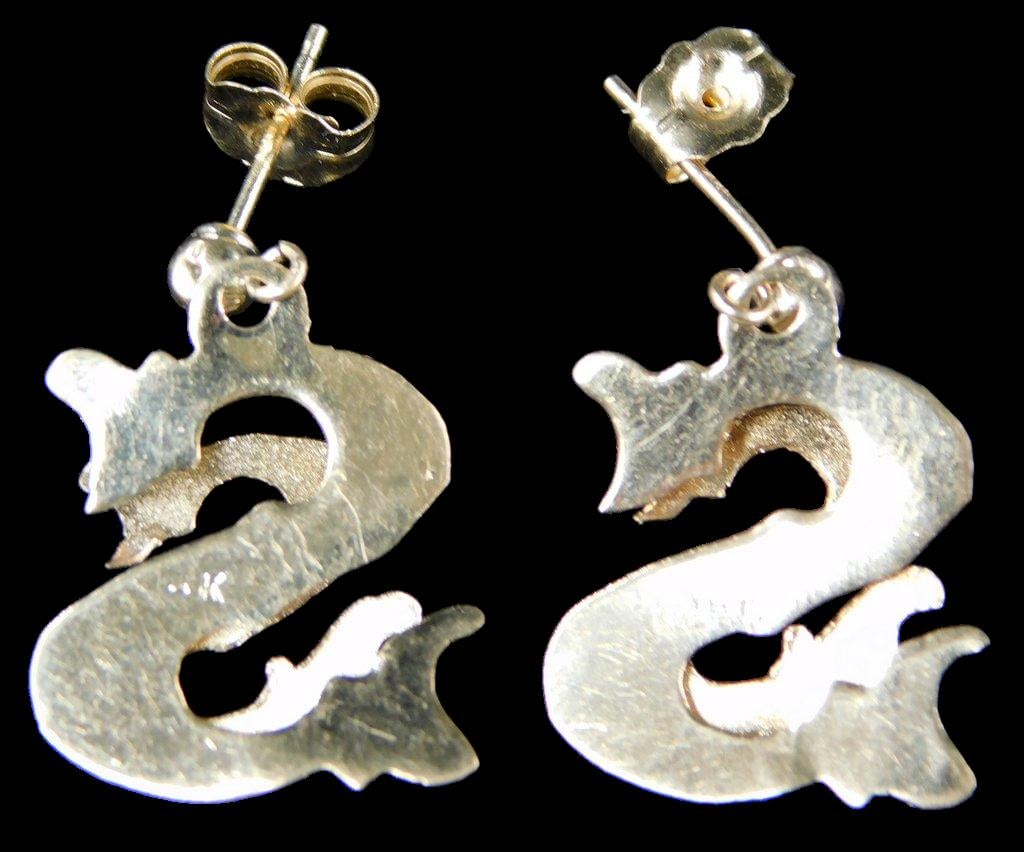 14K Yellow Gold "S" Motif Drop Earrings w/ Stud Backs - 6