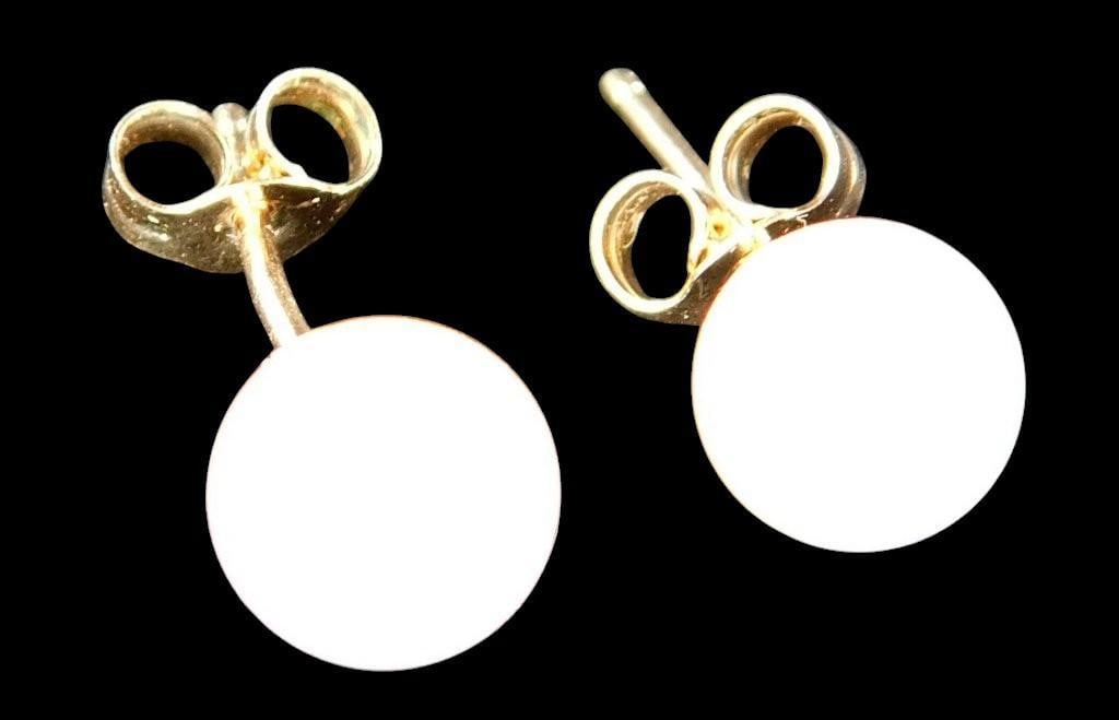 14K Yellow Gold Pearl and Garnet Stud Earrings - 2