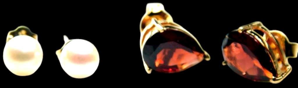 14K Yellow Gold Pearl and Garnet Stud Earrings - 5