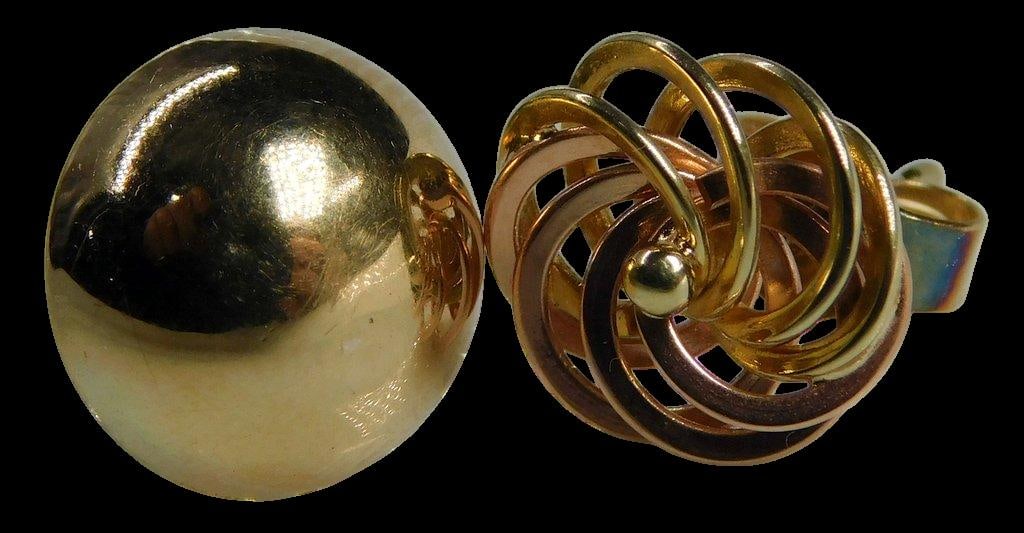 14K Yellow Gold Dome and Spiral Stud Earrings - 2
