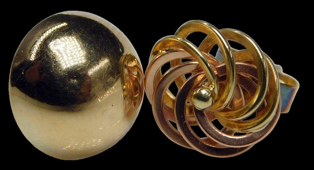 14K Yellow Gold Dome and Spiral Stud Earrings - 3