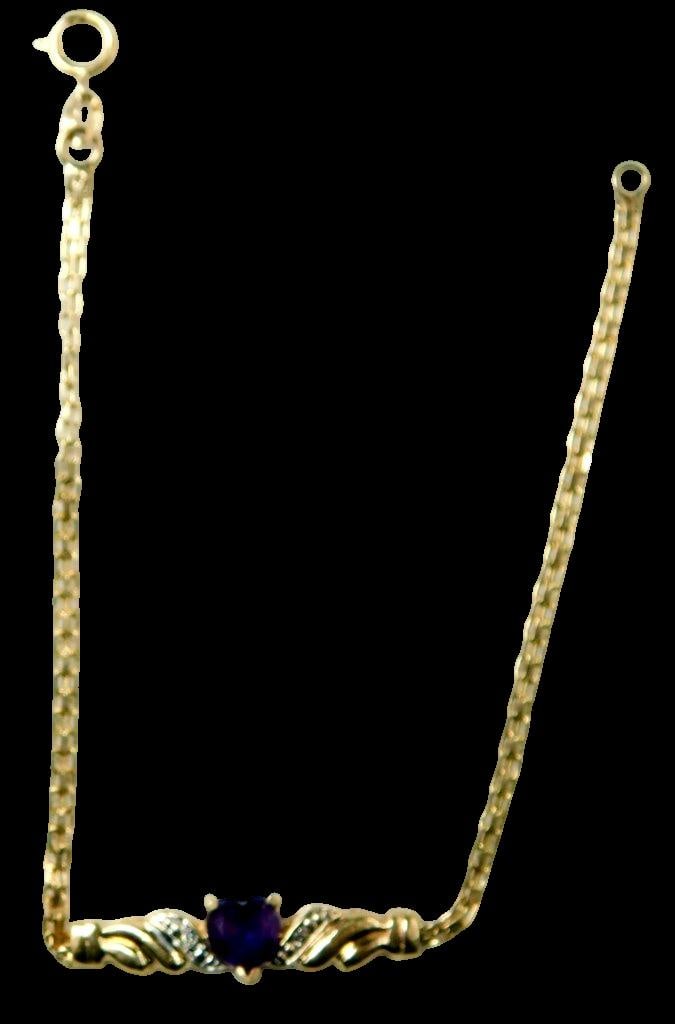 14K Gold Bracelet w/ Amethyst Heart and Diamond Accents - 2