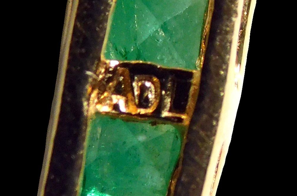 14K Gold V-Shape Necklace w/ Emerald and Diamond Accents - 4