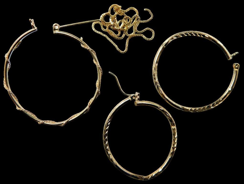 14K Gold Jewelry Lot Including Hoop Earrings and Chain Necklace, Scrap - 6