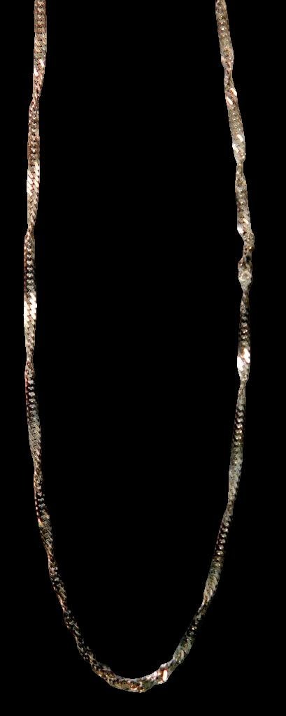 Sterling Silver 925 Twisted Chain Necklace: Sterling silver twisted chain necklace stamped 925 on the clasp Measures approximately 20 inches long, with a total weight of 2.60 dwt Features a detailed and polished twisted chain design, clasp is