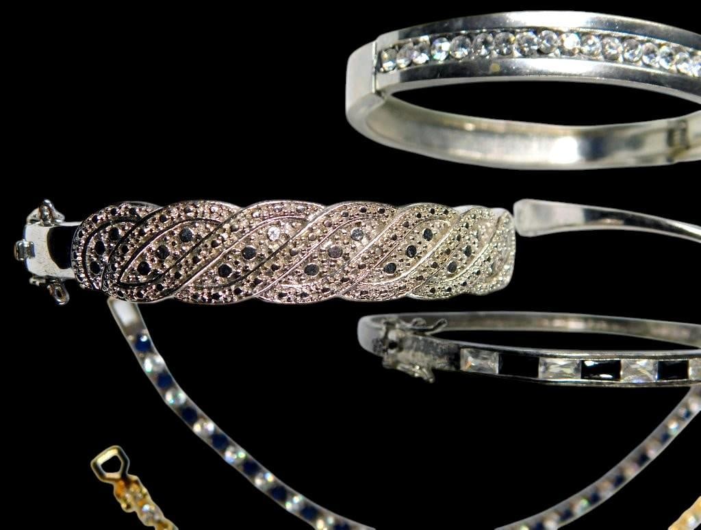 Grouping of Bangles and Bracelets w/ Clear and Blue Stones - 2