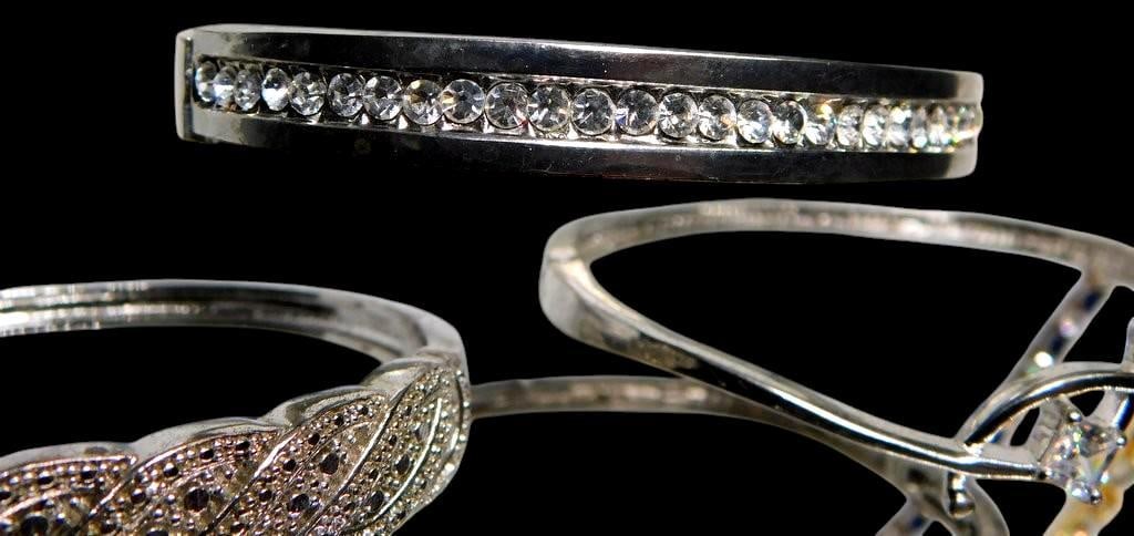 Grouping of Bangles and Bracelets w/ Clear and Blue Stones - 3