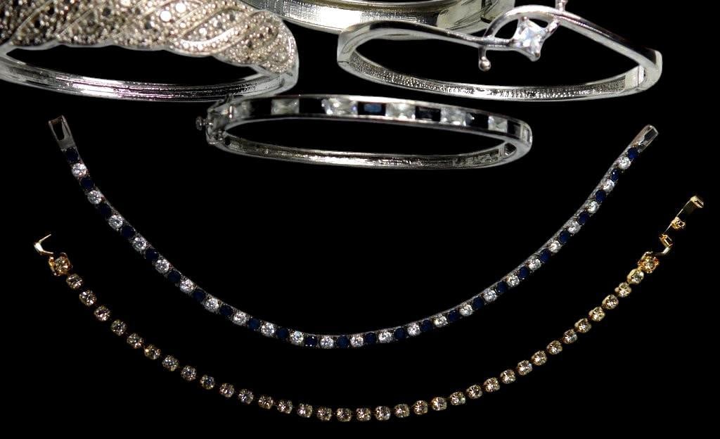 Grouping of Bangles and Bracelets w/ Clear and Blue Stones - 4