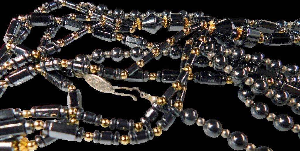 Hematite Jewelry Set w/ Gold-Tone Accents, Necklace, Bracelet, and Earrings - 2