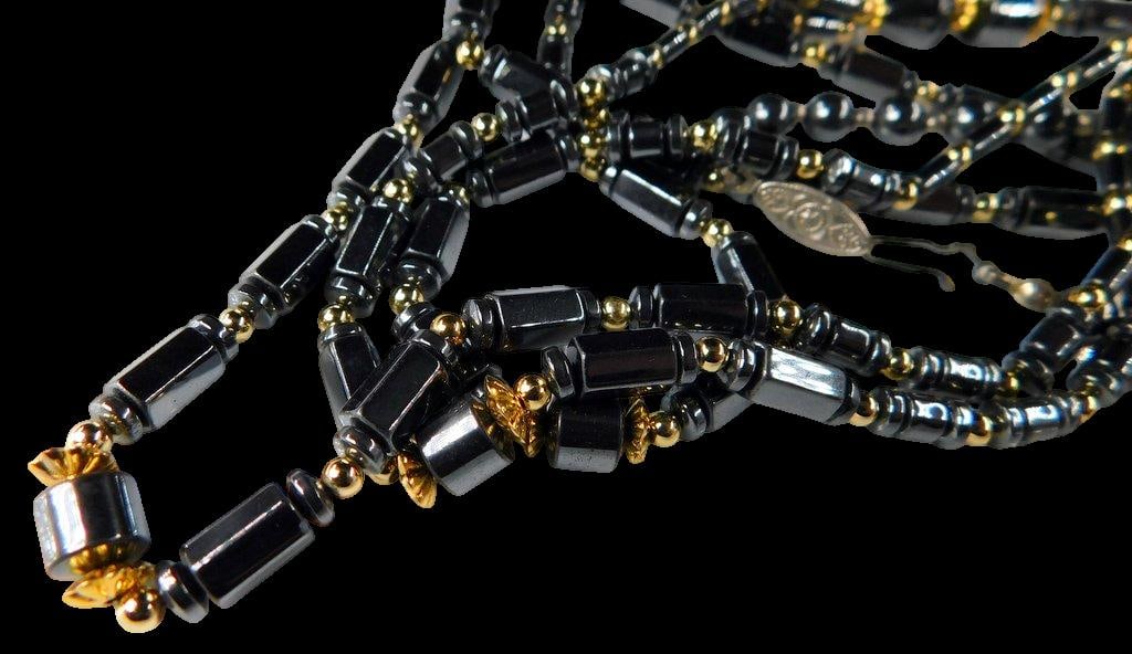 Hematite Jewelry Set w/ Gold-Tone Accents, Necklace, Bracelet, and Earrings - 3