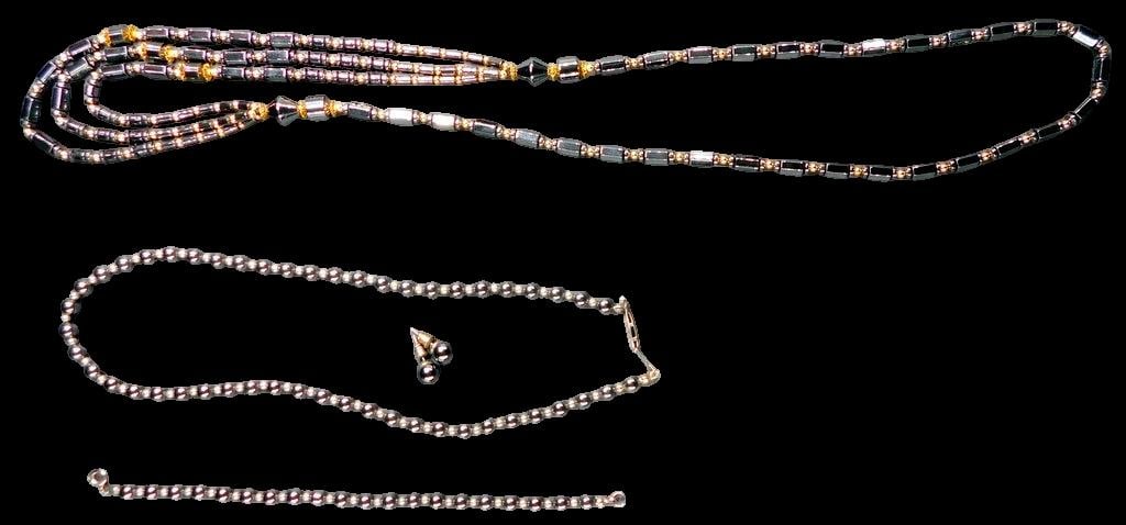 Hematite Jewelry Set w/ Gold-Tone Accents, Necklace, Bracelet, and Earrings - 5