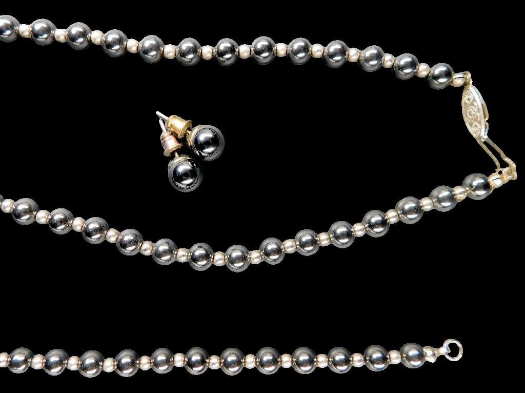 Hematite Jewelry Set w/ Gold-Tone Accents, Necklace, Bracelet, and Earrings - 7
