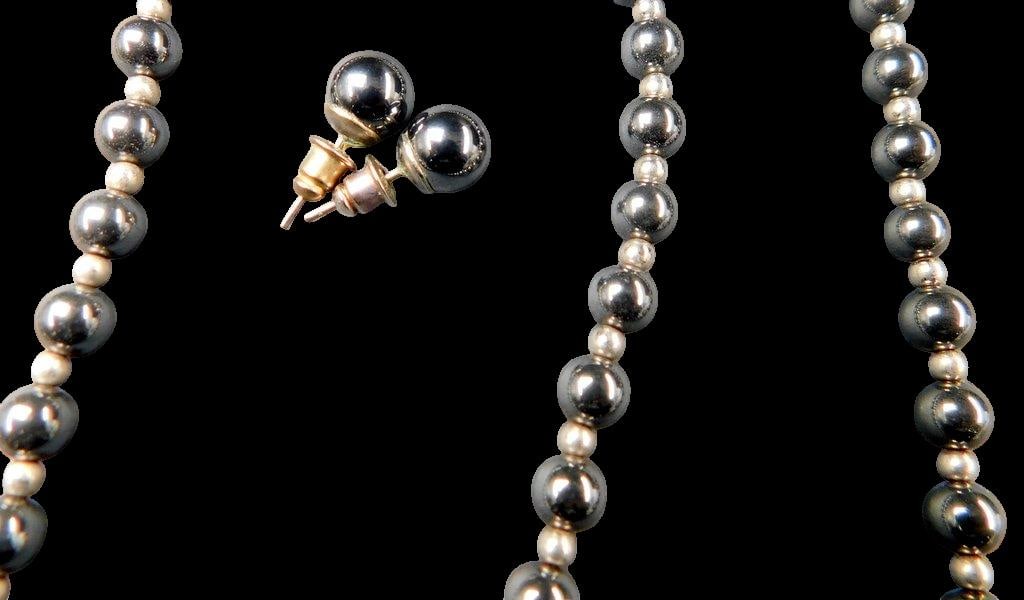 Hematite Jewelry Set w/ Gold-Tone Accents, Necklace, Bracelet, and Earrings - 9