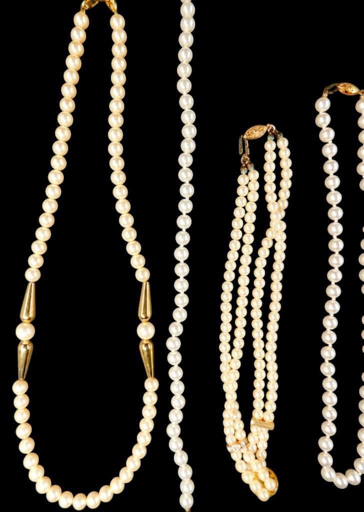 Faux Pearl Necklaces w/ Gold-Tone AccentsGrouping, (5) - 2
