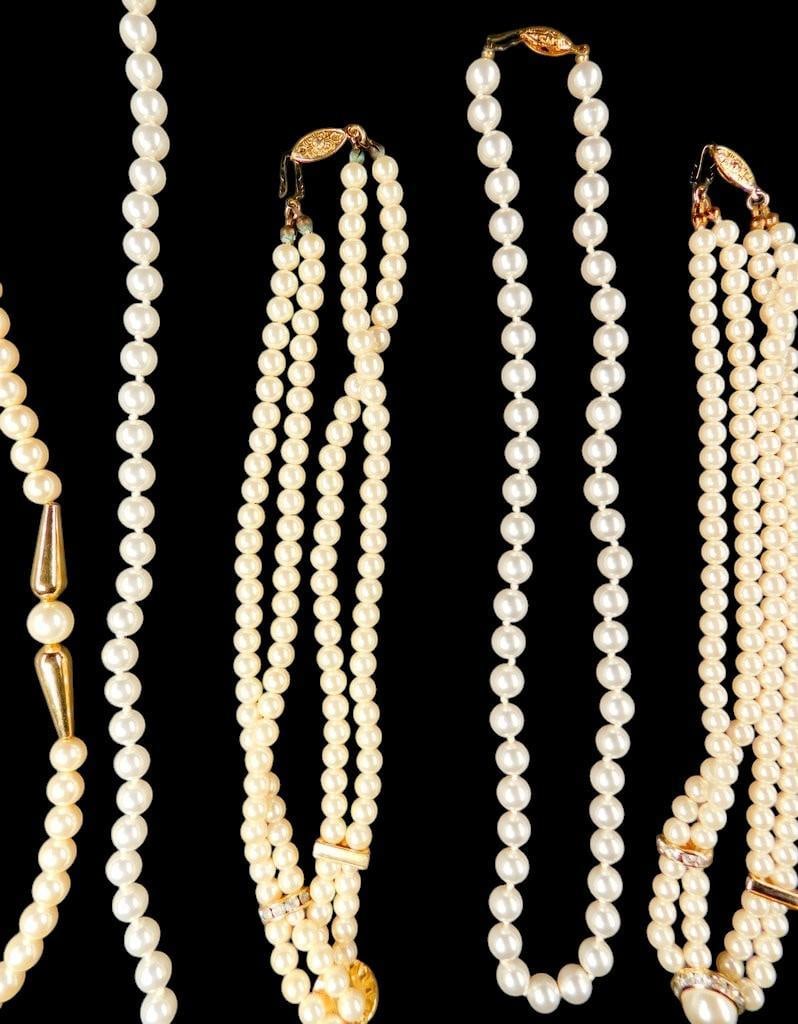 Faux Pearl Necklaces w/ Gold-Tone AccentsGrouping, (5) - 3