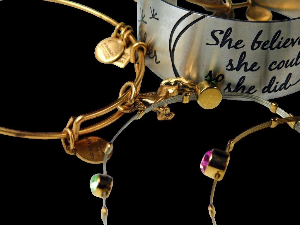 Bracelet Hoop Bangles Mixed-Metal Bracelets w/ Various Decorations - 4
