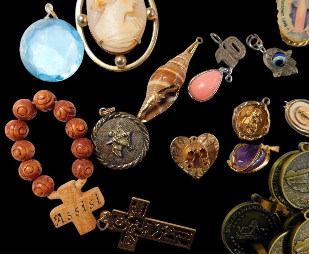 Jewelry and Medallions Grouping Including Pendants, Charms, and Rosary - 2