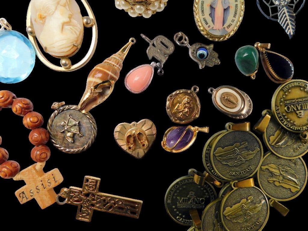 Jewelry and Medallions Grouping Including Pendants, Charms, and Rosary - 6