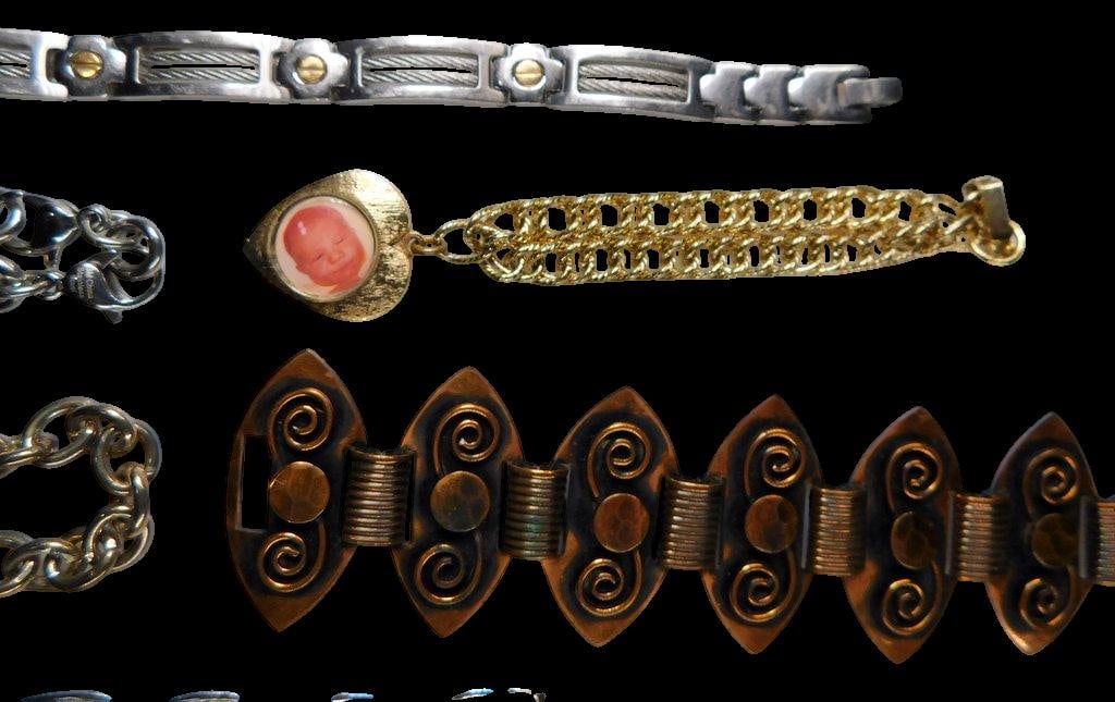 Grouping of Metal and Decorative Bracelets - 9