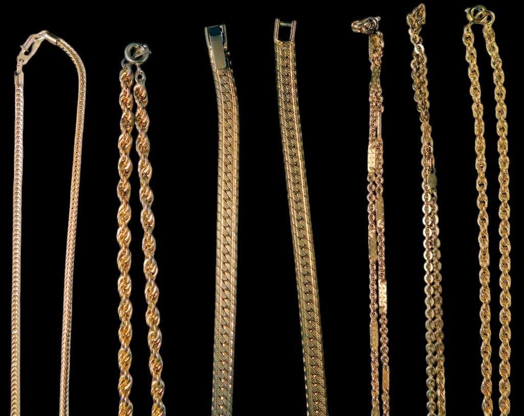 Seven Gold-Tone Chain Necklaces in Various Styles - 2