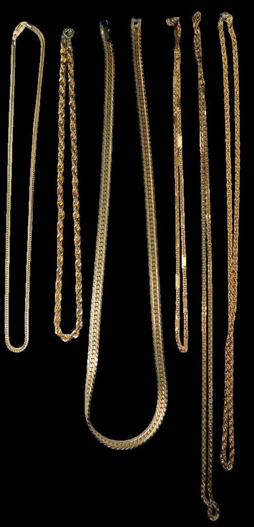 Seven Gold-Tone Chain Necklaces in Various Styles - 6