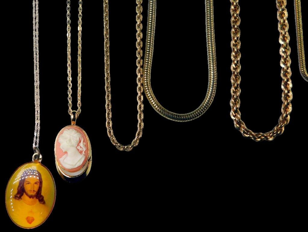 Gold-Tone and Beaded Necklaces w/ Religious and Cameo Pendant Charms - 4