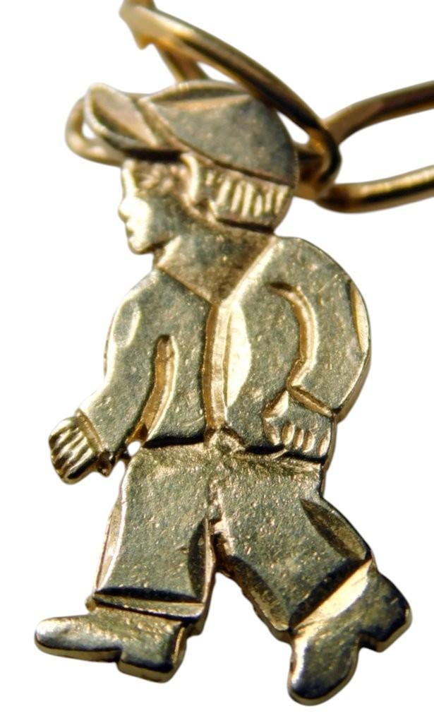 18K Gold Pendant Necklace w/ Figaro Chain and Two Boy Charms - 12