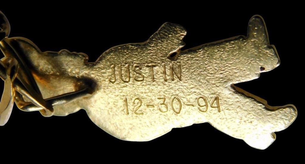 18K Gold Pendant Necklace w/ Figaro Chain and Two Boy Charms - 14