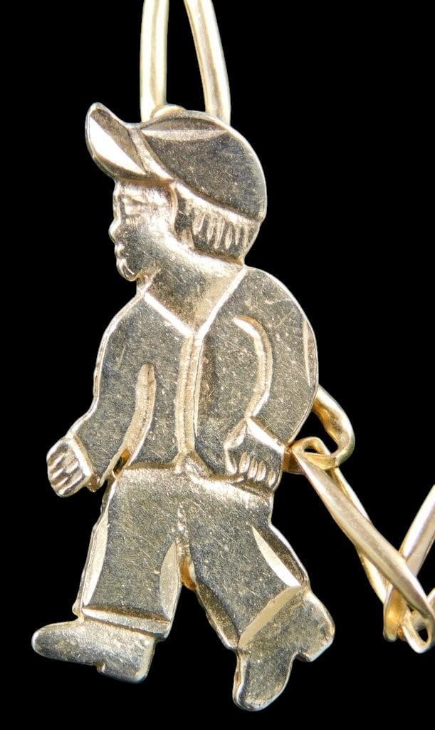18K Gold Pendant Necklace w/ Figaro Chain and Two Boy Charms - 4