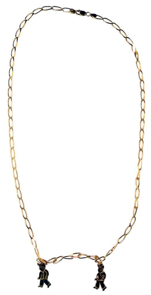 18K Gold Pendant Necklace w/ Figaro Chain and Two Boy Charms - 6