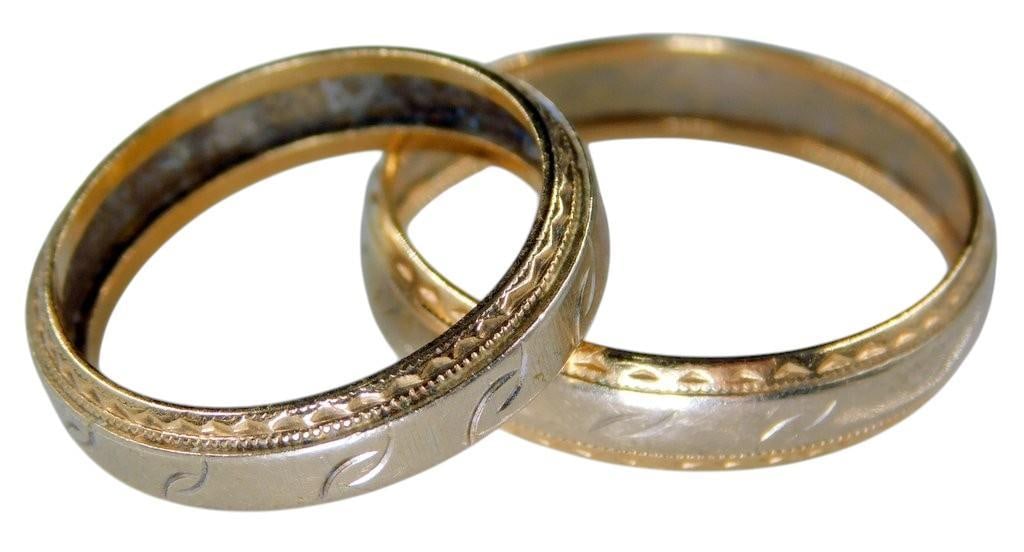 14K Gold Wedding Bands w/ Engraved Design - 2