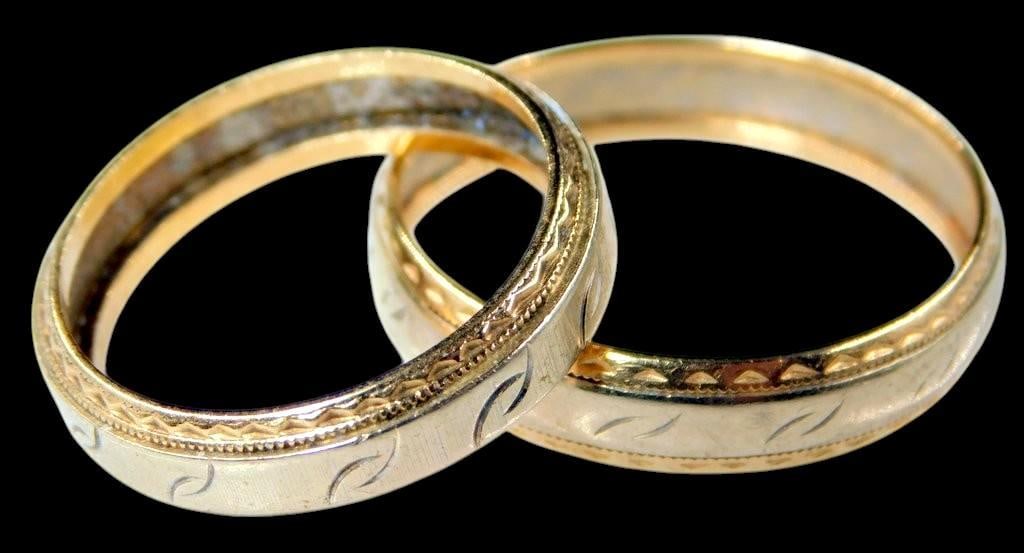 14K Gold Wedding Bands w/ Engraved Design - 3